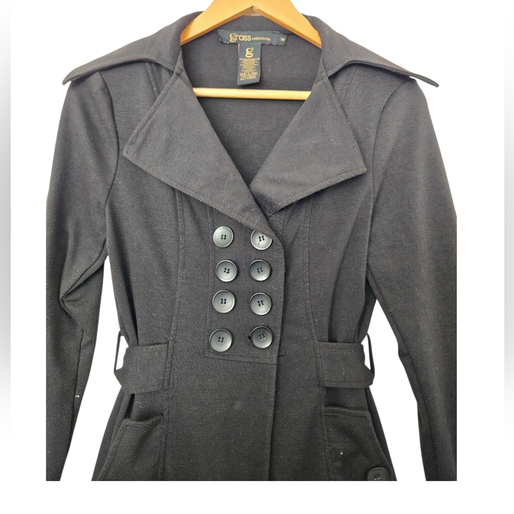 Grass Collection Black Double-Breasted Coat Size Small - Picture 3 of 4